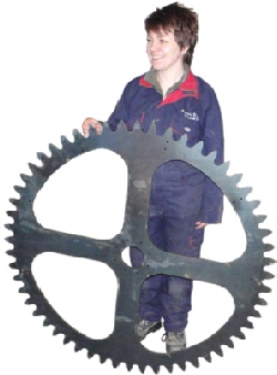 large gear cog wheel waterjet cut from steel plate