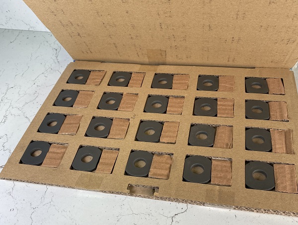 a set of ferrite parts being packed